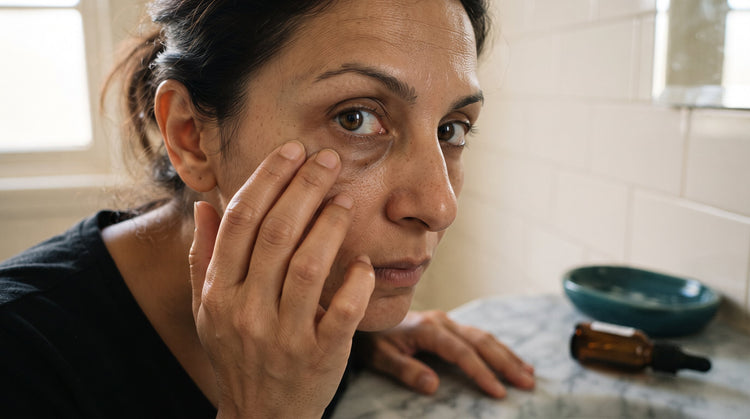 Close-up of natural under-eye skin texture illustrating the delicate periorbital area